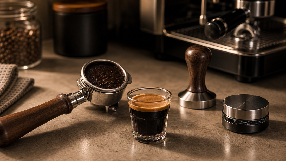 Bitter espresso troubleshooting with dark shot and espresso preparation tools