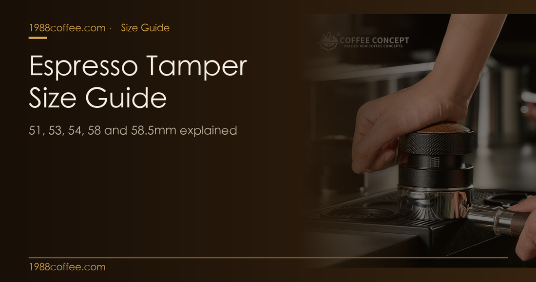 Espresso tamper size guide 51mm 53mm 54mm 58mm 58.5mm