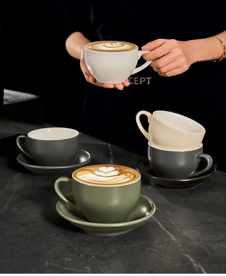 Sawada Coffee Cup & Saucer Set, Professional Latte Art Cup, Thick Ceramic Espresso Cup for Pattern Design COFFEECONCEPT