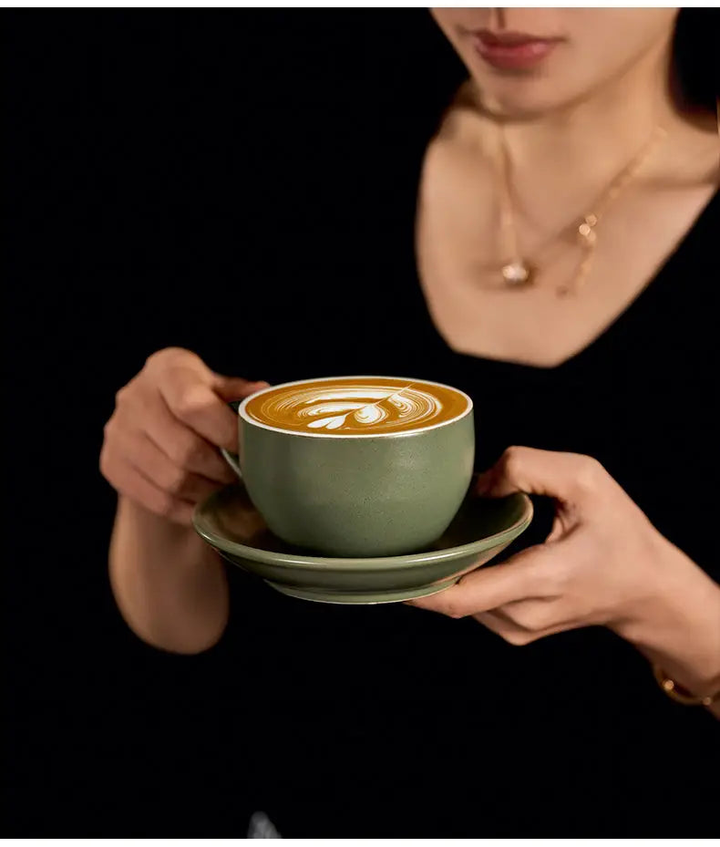 Sawada Coffee Cup & Saucer Set, Professional Latte Art Cup, Thick Ceramic Espresso Cup for Pattern Design COFFEECONCEPT