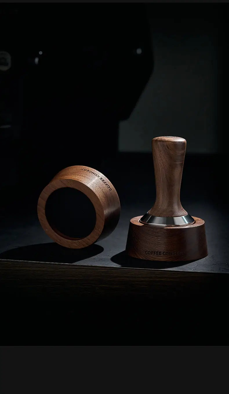 Solid Walnut Espresso Tamper Set - 58mm Solid Wood Handle + Stand - COFFEECONCEPT