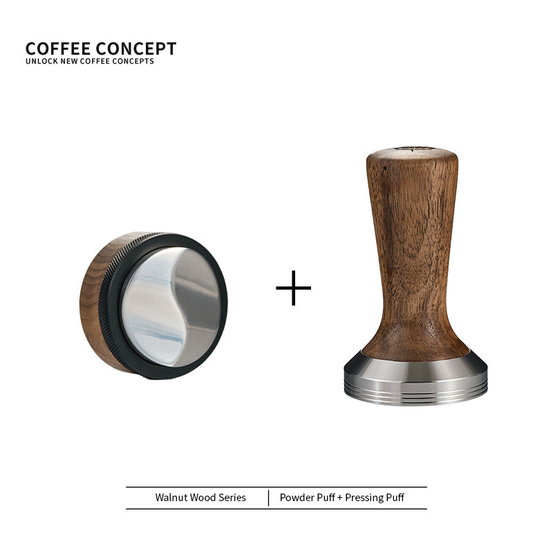Solid Walnut Espresso Tamper Set - 58mm Solid Wood Handle + Stand - COFFEECONCEPT