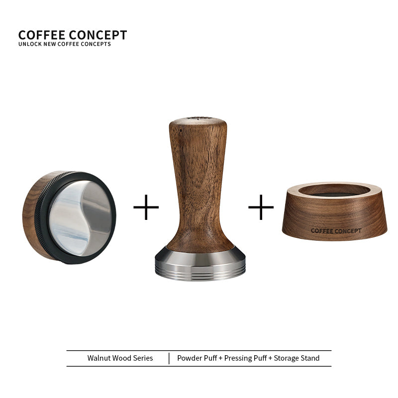 Solid Walnut Espresso Tamper Set - 58mm Solid Wood Handle + Stand - COFFEECONCEPT