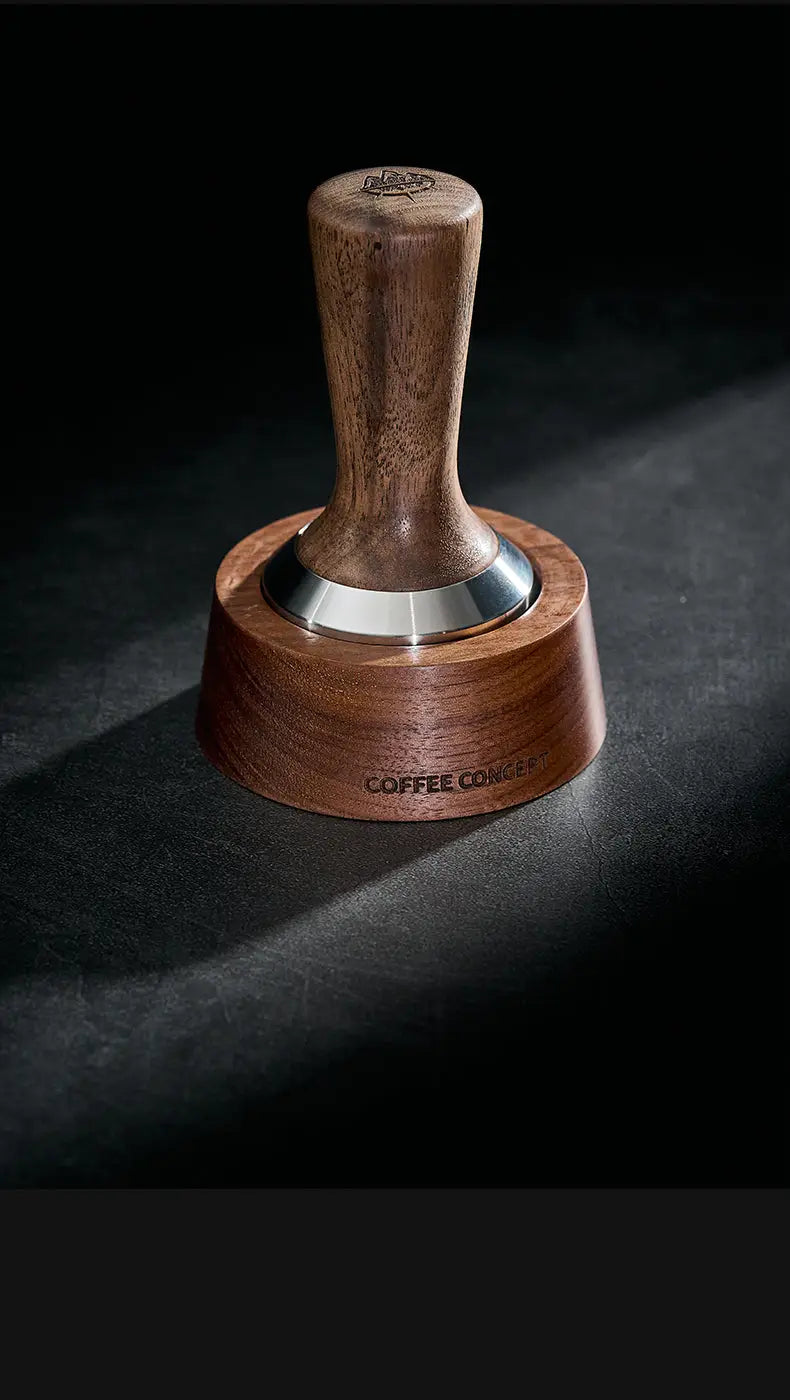 Solid Walnut Espresso Tamper Set - 58mm Solid Wood Handle + Stand - COFFEECONCEPT