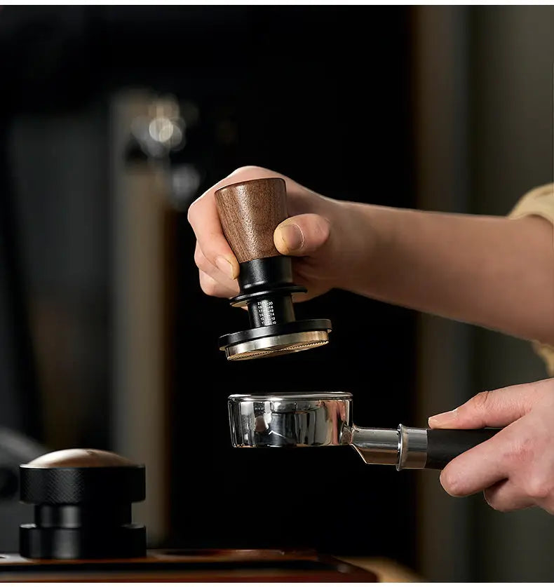Muyu Constant Force Coffee Tamper, Consistent Pressure Tamper, Balanced Spring Espresso Tamper, Walnut Base COFFEECONCEPT
