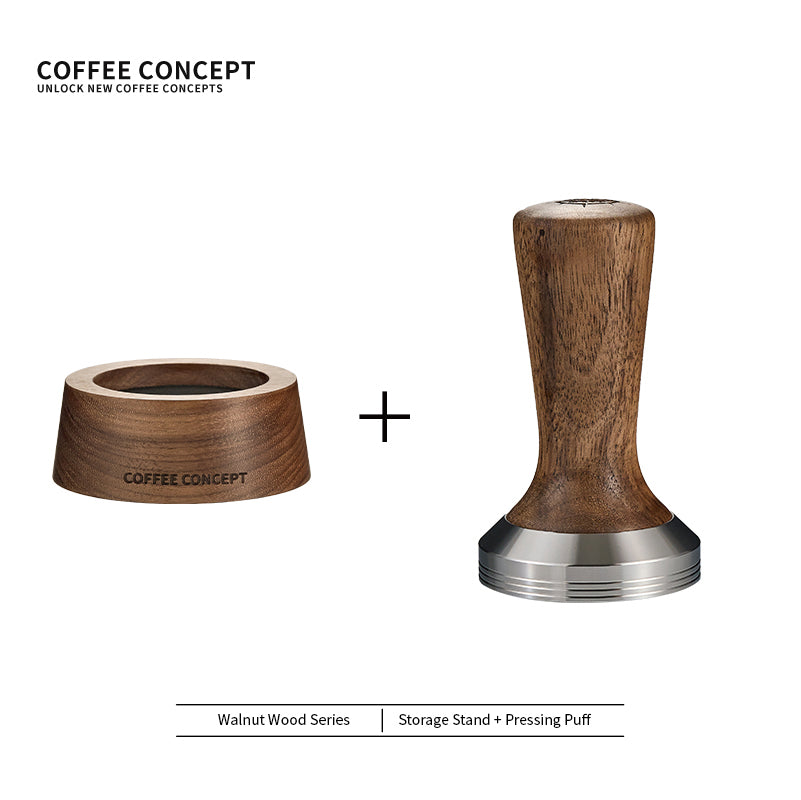 Solid Walnut Espresso Tamper Set - 58mm Solid Wood Handle + Stand - COFFEECONCEPT