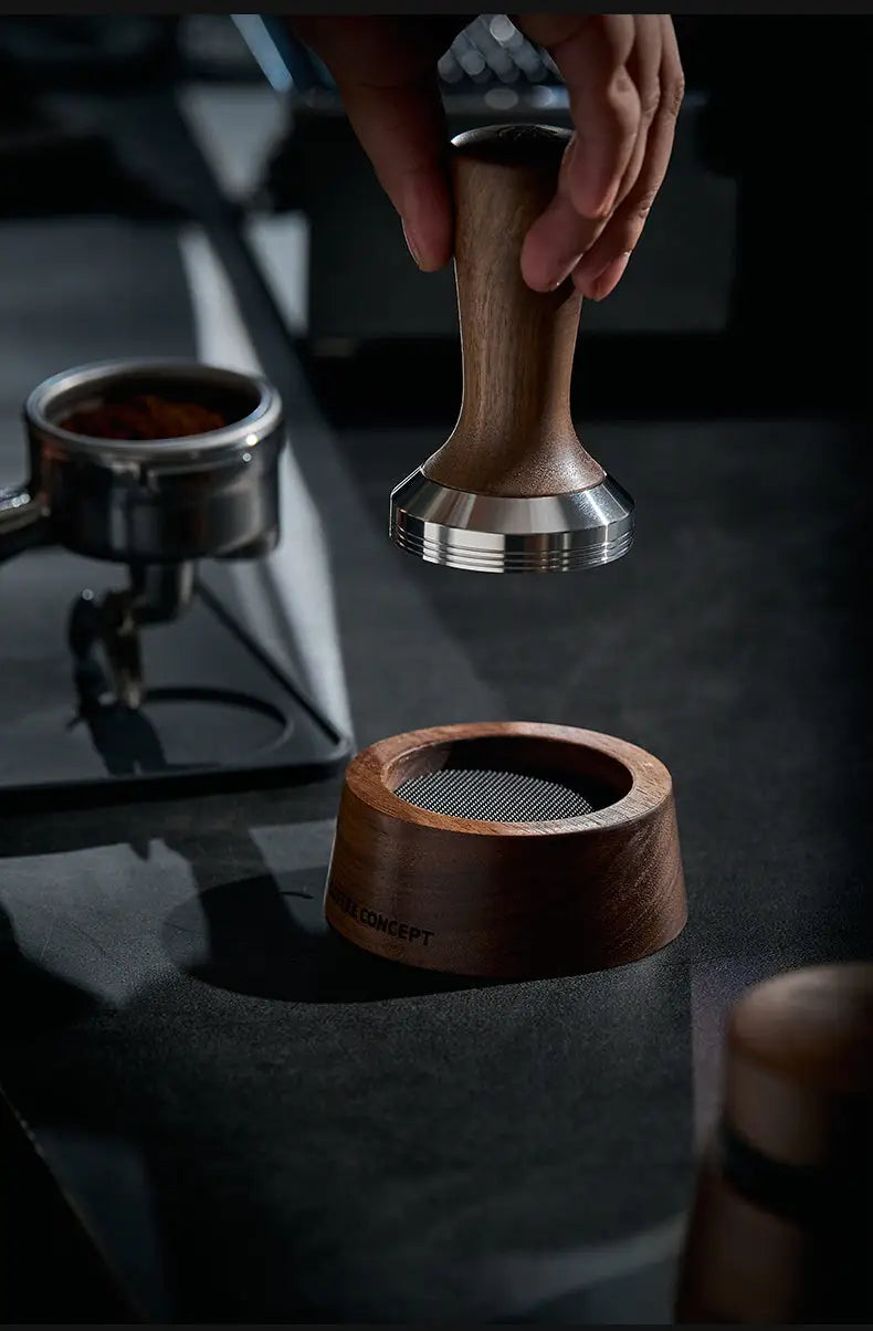 Solid Walnut Espresso Tamper Set - 58mm Solid Wood Handle + Stand - COFFEECONCEPT