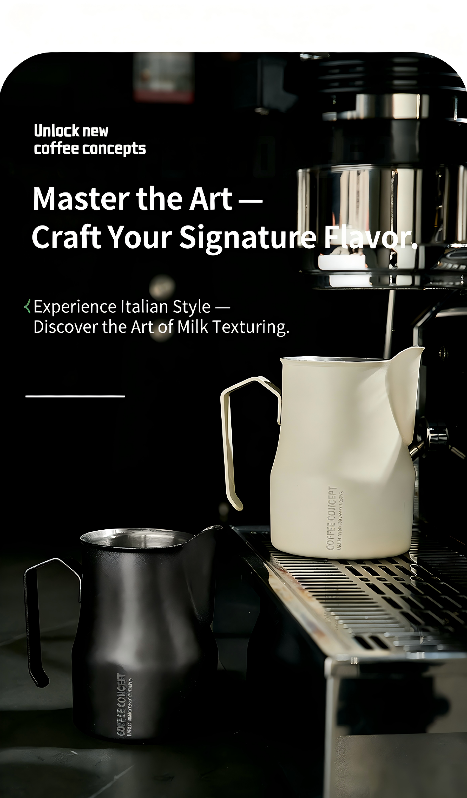 500ml bell-shaped stainless steel milk pitcher for latte art, tapered spout for cappuccino and flat white