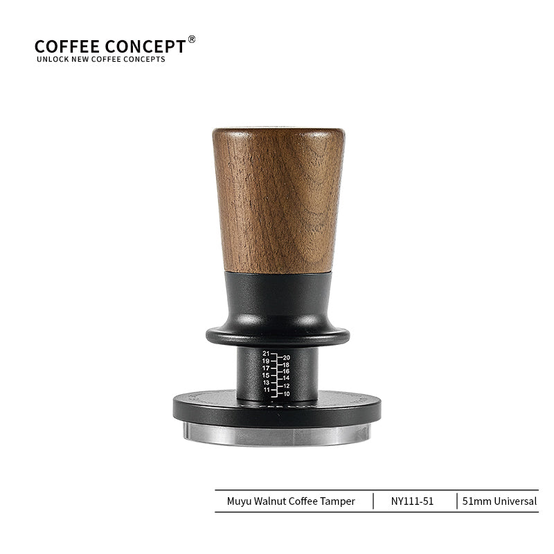 Muyu Constant Force Coffee Tamper, Consistent Pressure Tamper, Balanced Spring Espresso Tamper, Walnut Base COFFEECONCEPT
