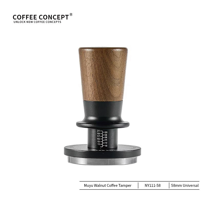 Muyu Constant Force Coffee Tamper, Consistent Pressure Tamper, Balanced Spring Espresso Tamper, Walnut Base COFFEECONCEPT