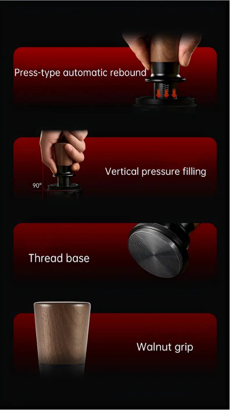 Muyu Constant Force Coffee Tamper, Consistent Pressure Tamper, Balanced Spring Espresso Tamper, Walnut Base COFFEECONCEPT