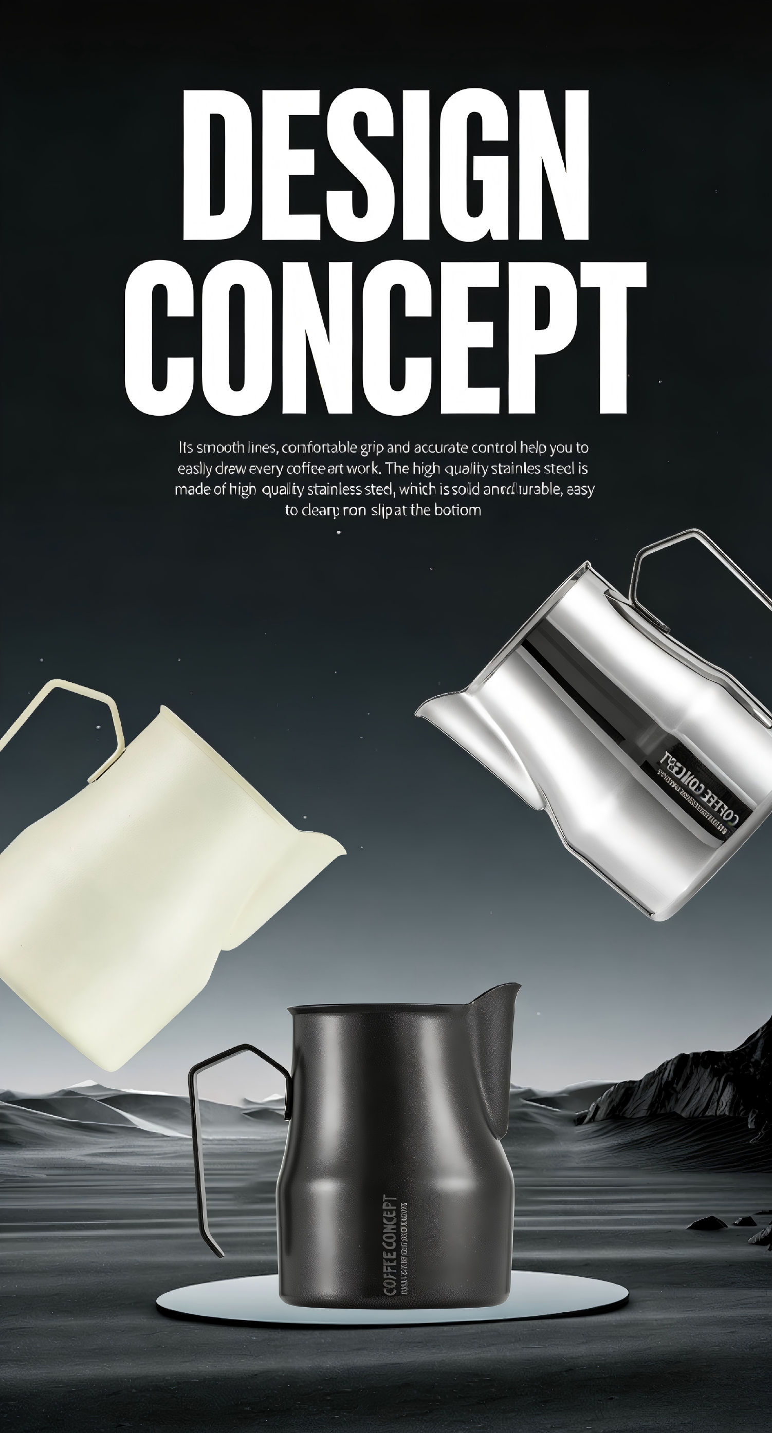 COFFEE CONCEPT Bell Milk Pitcher | 500ml Stainless Steel Latte Art Steaming Jug | Tapered Spout for Cappuccino & Flat White COFFEECONCEPT