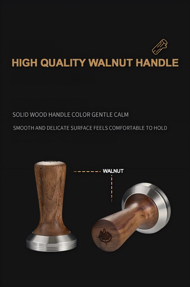 Solid Walnut Espresso Tamper Set - 58mm Solid Wood Handle + Stand - COFFEECONCEPT