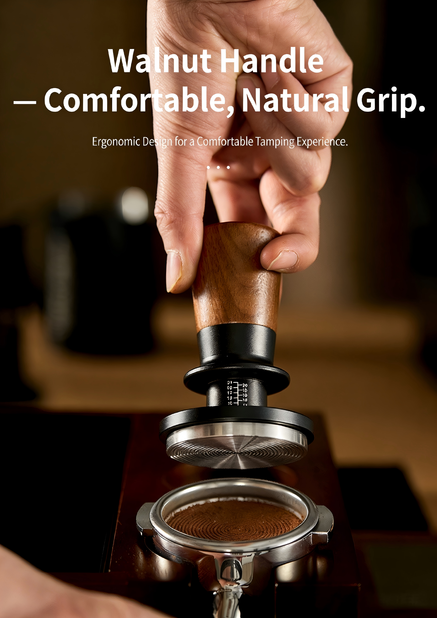 Muyu constant force espresso tamper balanced spring mechanism walnut base consistent pressure tamper 58mm