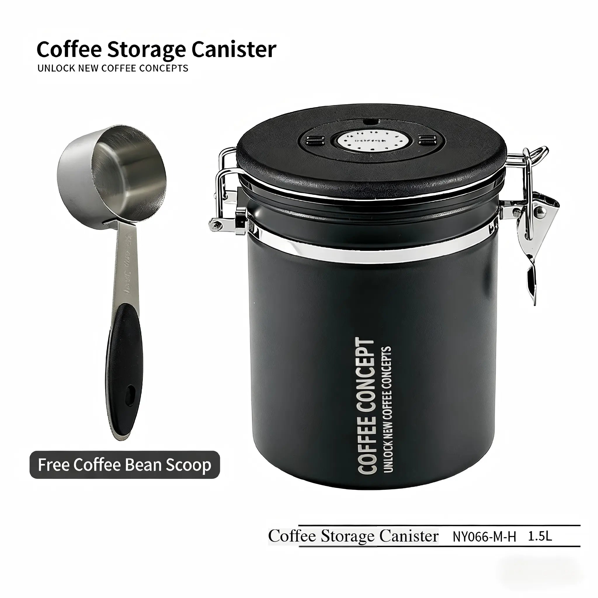 COFFEECONCEPT Airtight Coffee Canister - 1.2L/1.5L Vacuum Seal One-Way Valve for Fresh BeansDD
