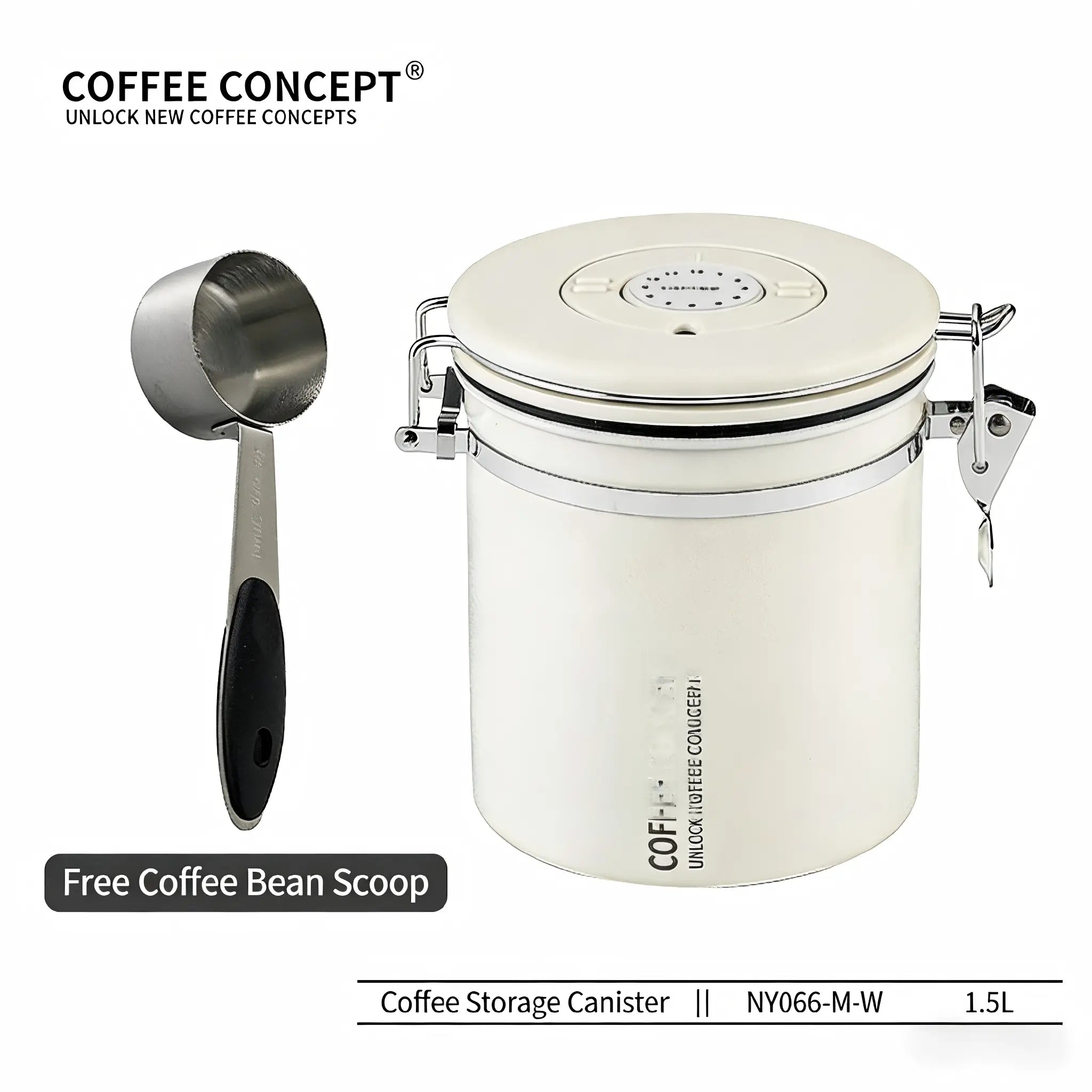 COFFEECONCEPT Airtight Coffee Canister - 1.2L/1.5L Vacuum Seal One-Way Valve for Fresh BeansDD