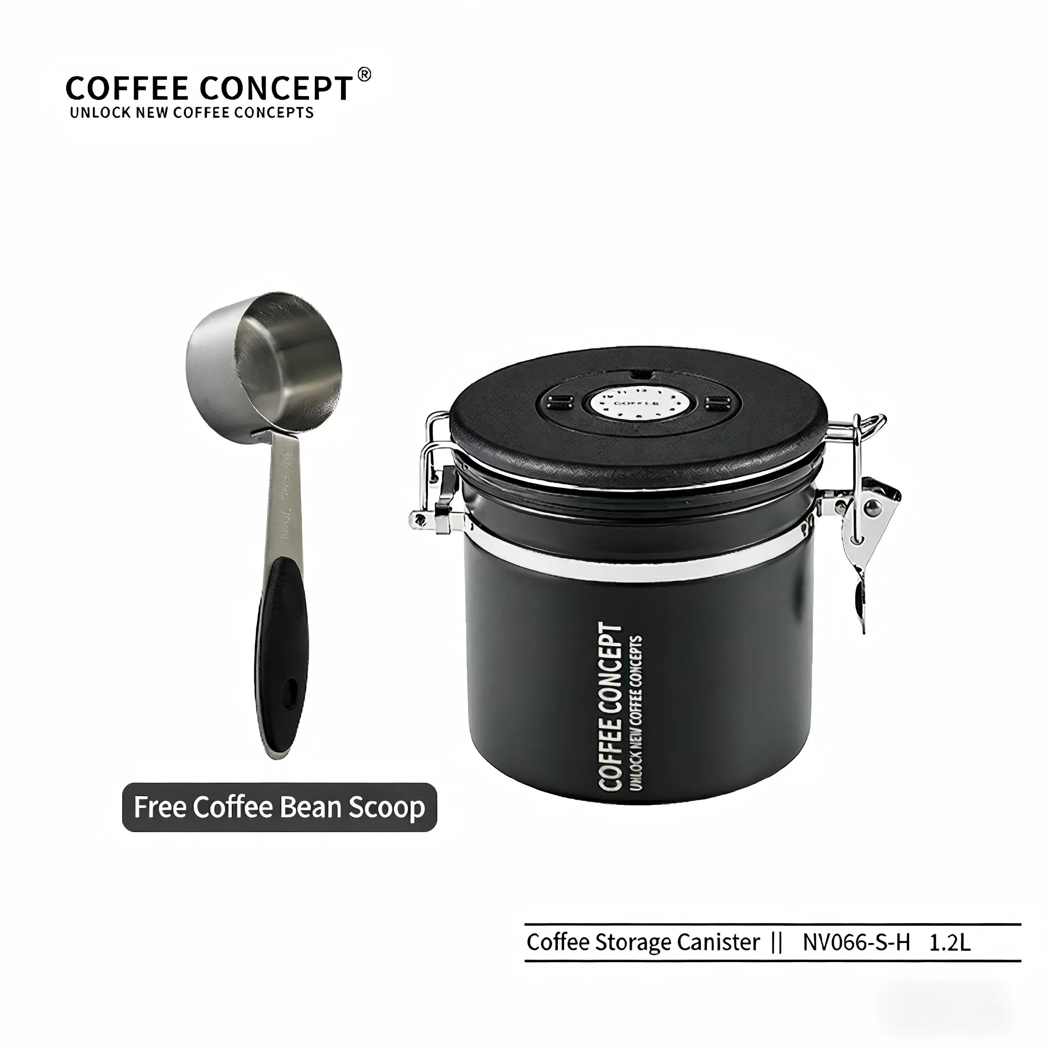 COFFEECONCEPT Airtight Coffee Canister - 1.2L/1.5L Vacuum Seal One-Way Valve for Fresh BeansDD