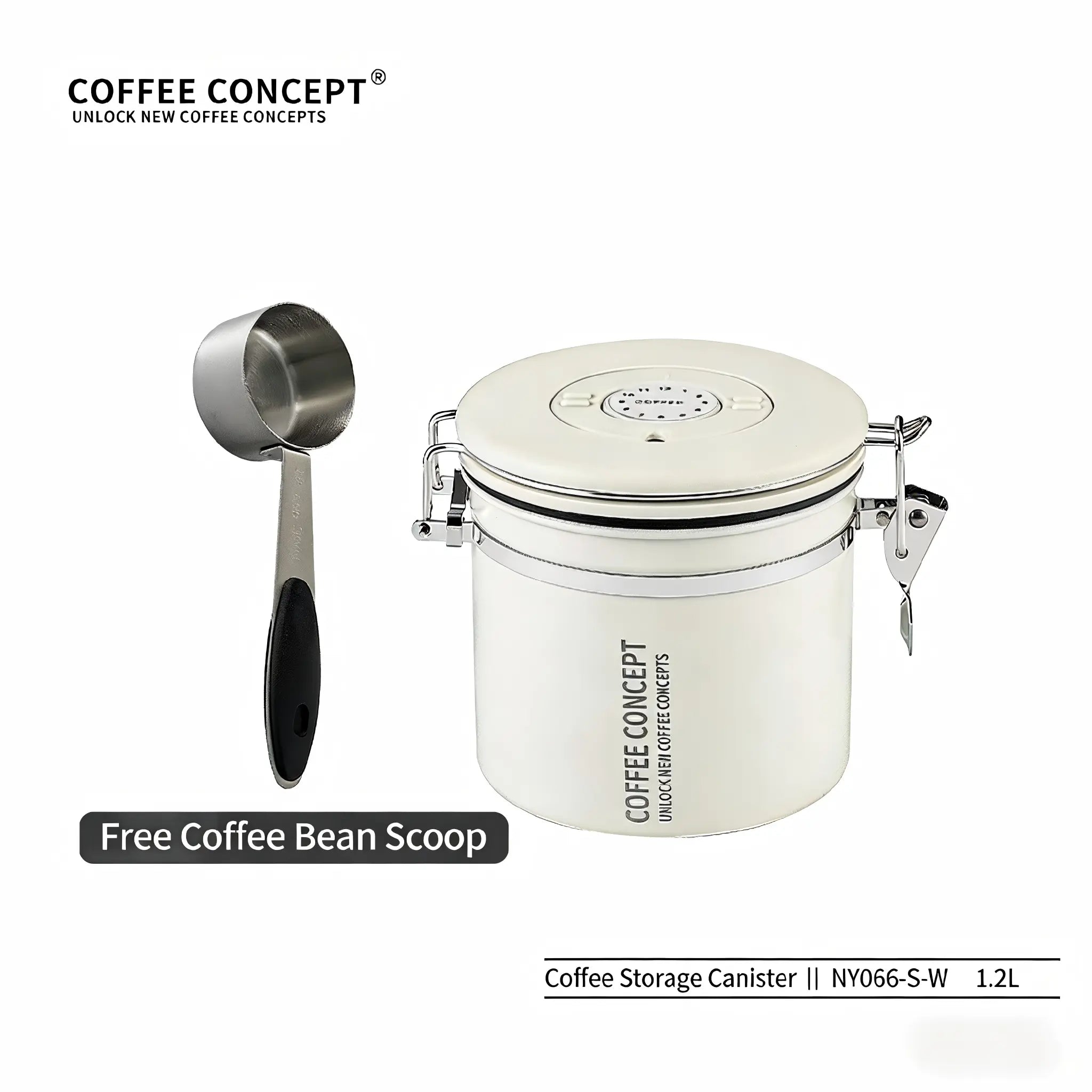COFFEECONCEPT Airtight Coffee Canister - 1.2L/1.5L Vacuum Seal One-Way Valve for Fresh BeansDD