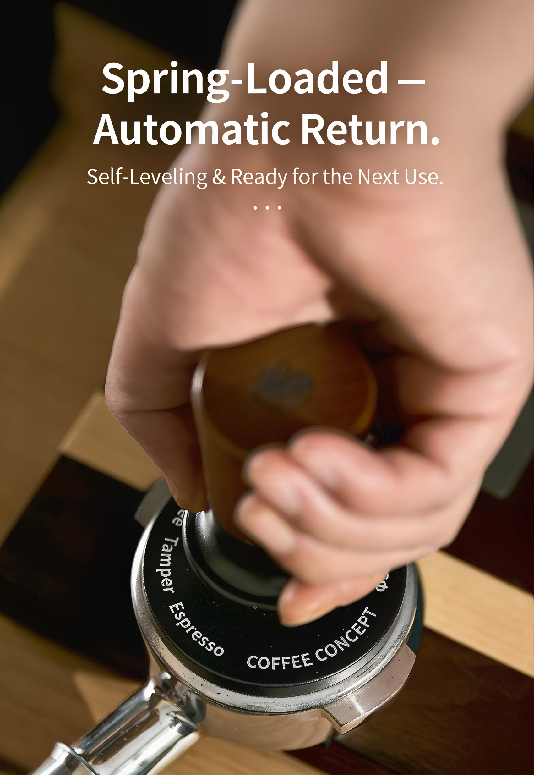 Muyu Constant Force Coffee Tamper, Consistent Pressure Tamper, Balanced Spring Espresso Tamper, Walnut Base COFFEECONCEPT
