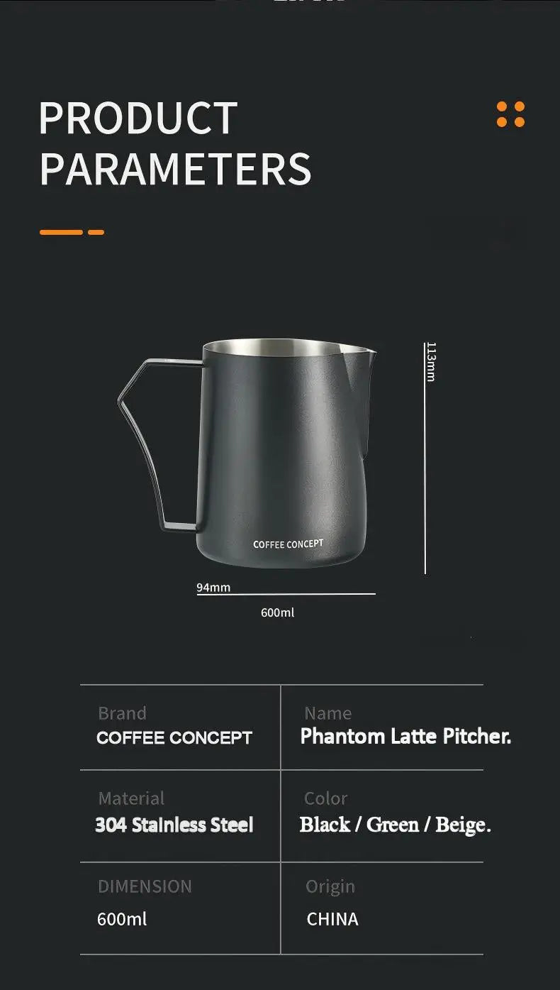 Phantom Precision Latte Art Pitcher – 600ml Narrow Spout for Advanced Patterns - COFFEECONCEPT