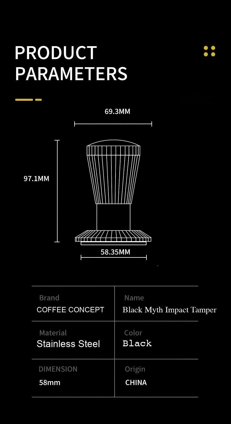 Black Myth Impact Tamper - 30LB Constant Force Spring Espresso Tamper Under $49 - COFFEECONCEPT