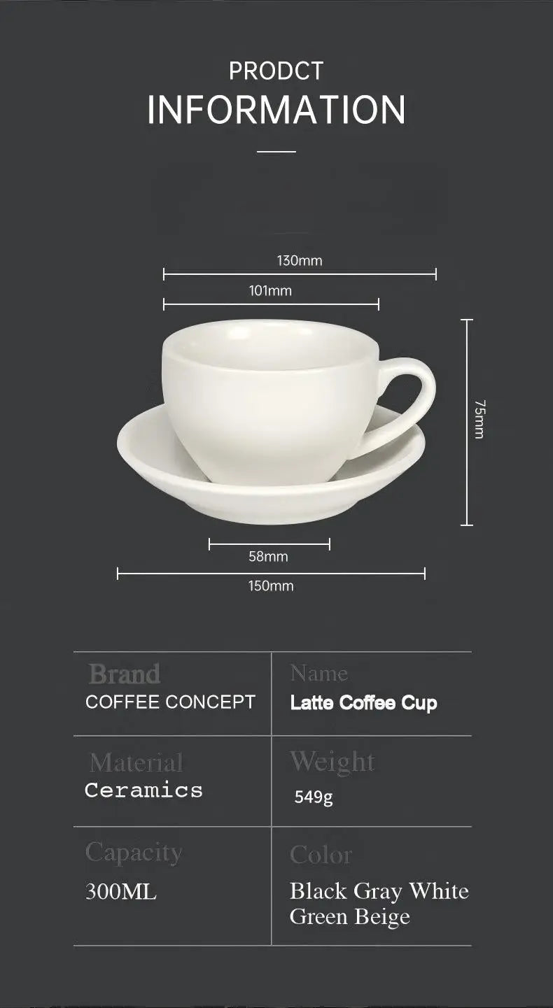 Sawada Coffee Cup & Saucer Set, Professional Latte Art Cup, Thick Ceramic Espresso Cup for Pattern Design COFFEECONCEPT