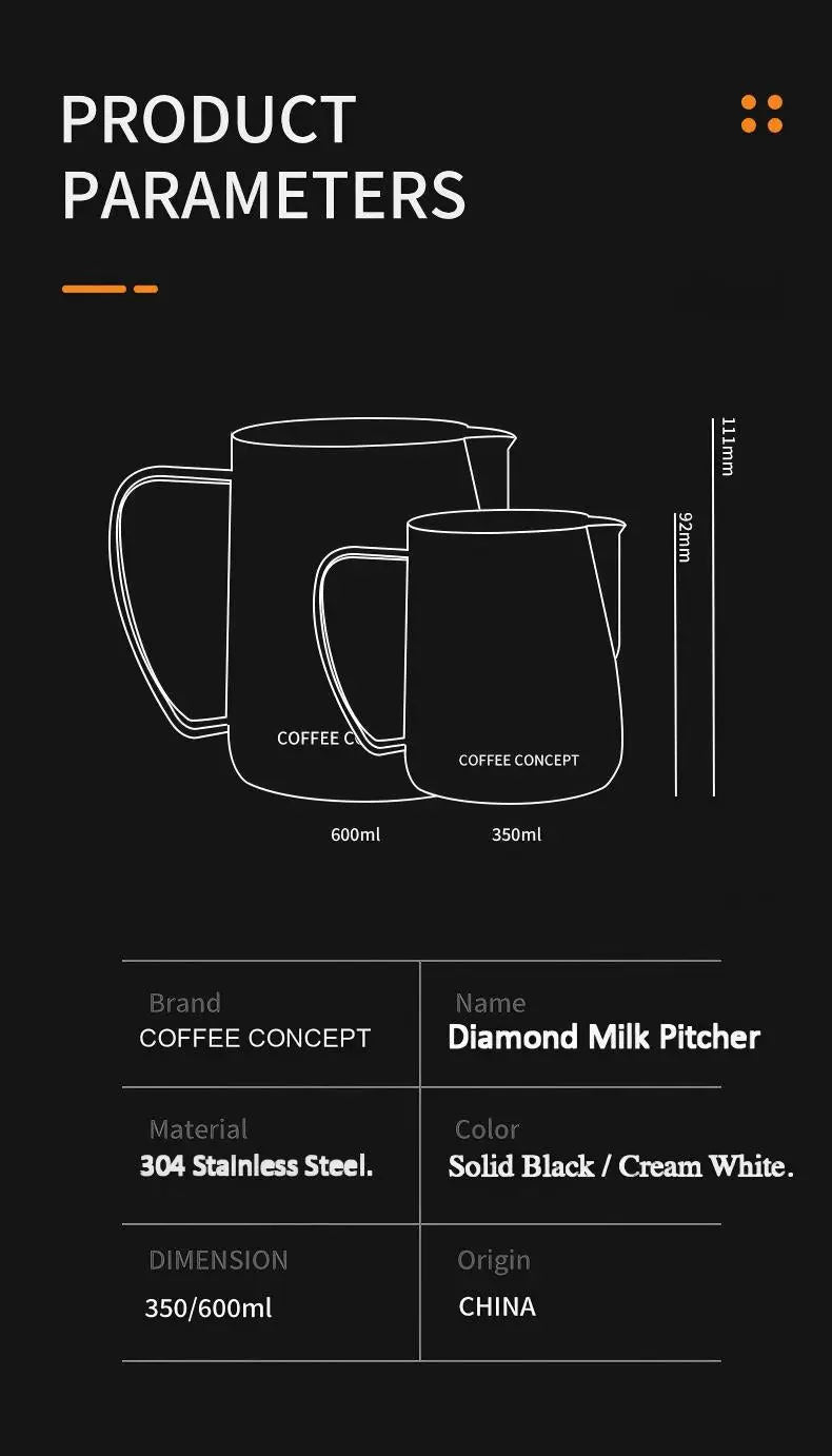 Best Geometric Milk Pitcher for Latte Art - Diamond Faceted 350ml/600ml - COFFEECONCEPT