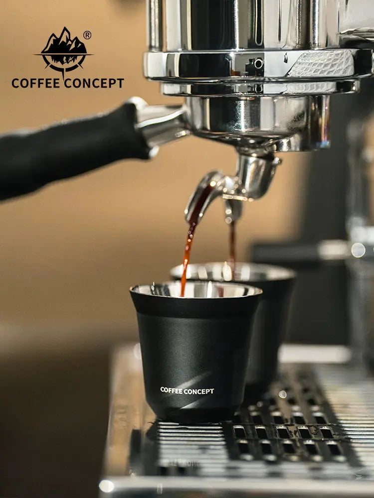 COFFEE CONCEPT Dawn Espresso Extraction Cups | Double-Walled Stainless Steel | 80ml Demitasse Glasses for Espresso Machines COFFEECONCEPT