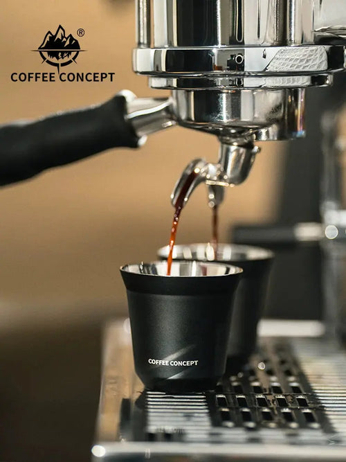 COFFEE CONCEPT Dawn Espresso Extraction Cups | Double-Walled Stainless Steel | 80ml Demitasse Glasses for Espresso Machines COFFEECONCEPT