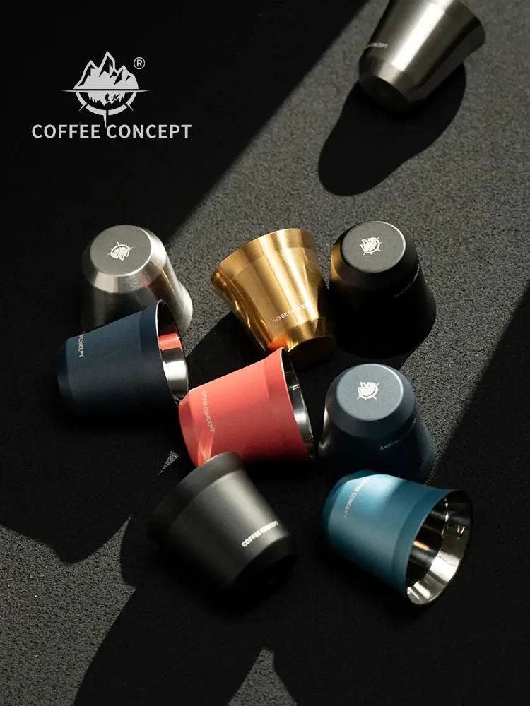 COFFEE CONCEPT Dawn Espresso Extraction Cups | Double-Walled Stainless Steel | 80ml Demitasse Glasses for Espresso Machines COFFEECONCEPT