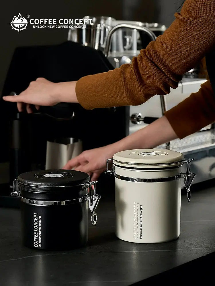 COFFEECONCEPT Airtight Coffee Canister - 1.2L/1.5L Vacuum Seal One-Way Valve for Fresh BeansDD