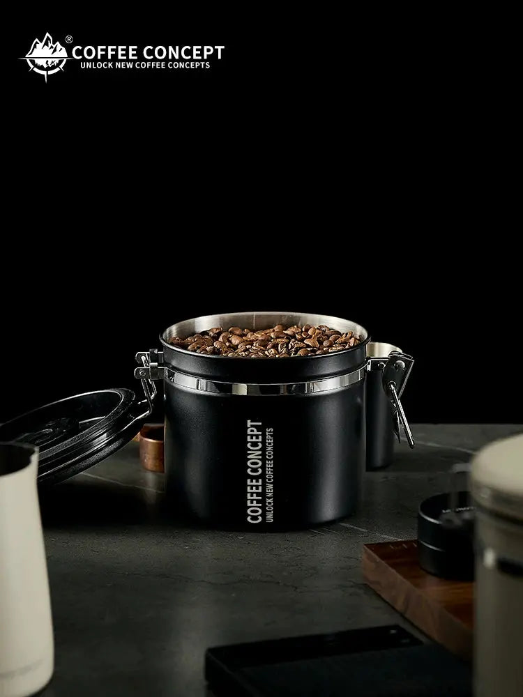 COFFEECONCEPT Airtight Coffee Canister - 1.2L/1.5L Vacuum Seal One-Way Valve for Fresh BeansDD