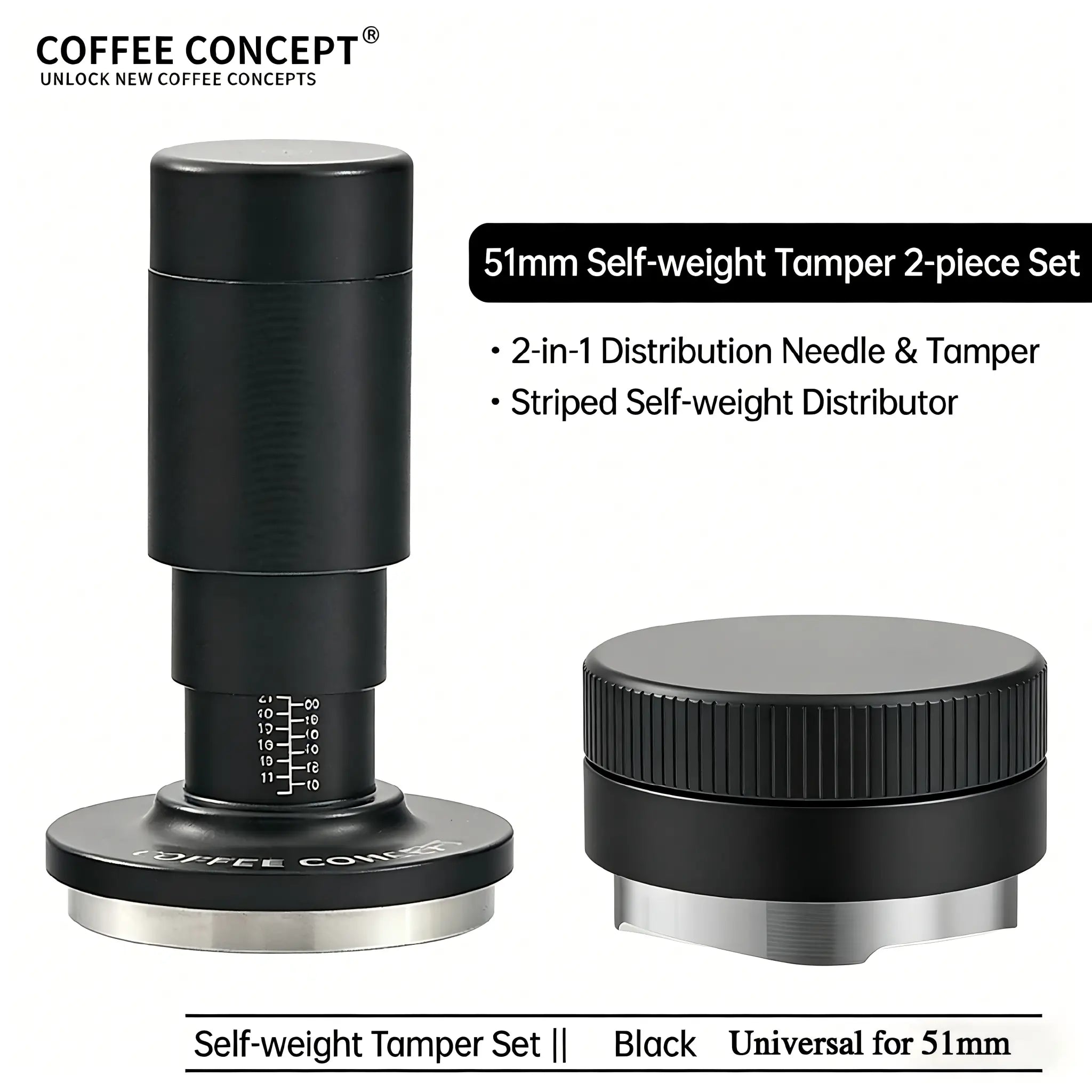 Vertical Striped Gravity Coffee Distributor, 51/53/58mm Self-Weight Espresso Distribution Tool & Tamper Set COFFEECONCEPT