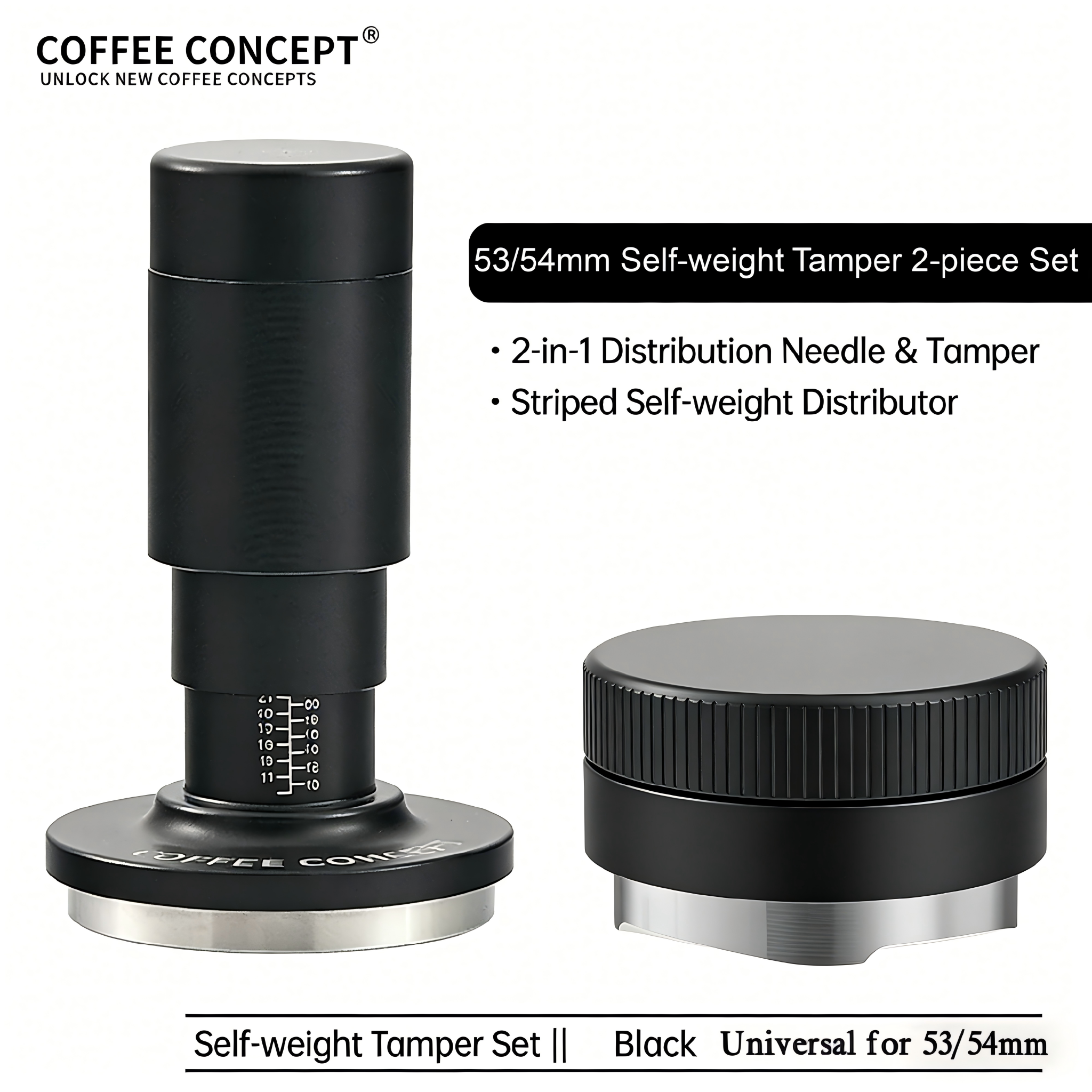 Vertical Striped Gravity Espresso Distributor - Stainless Steel Self-Leveling Tool 51/53/58mm From $16 COFFEECONCEPT