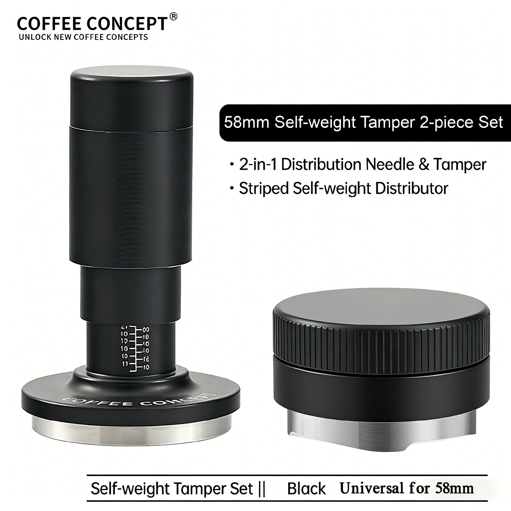 Vertical Striped Gravity Espresso Distributor - Stainless Steel Self-Leveling Tool 51/53/58mm From $16 COFFEECONCEPT