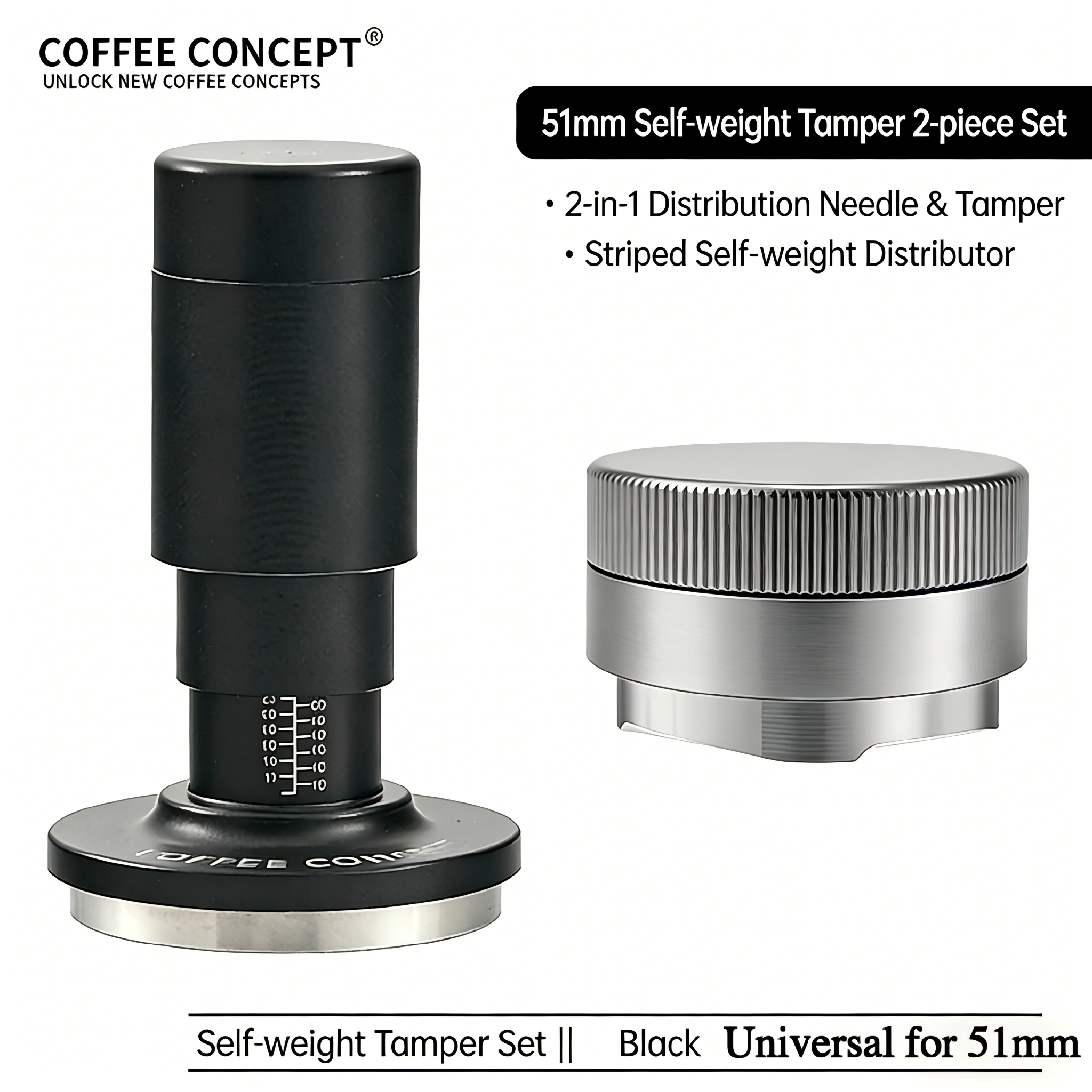 Vertical Striped Gravity Espresso Distributor - Stainless Steel Self-Leveling Tool 51/53/58mm From $16 COFFEECONCEPT