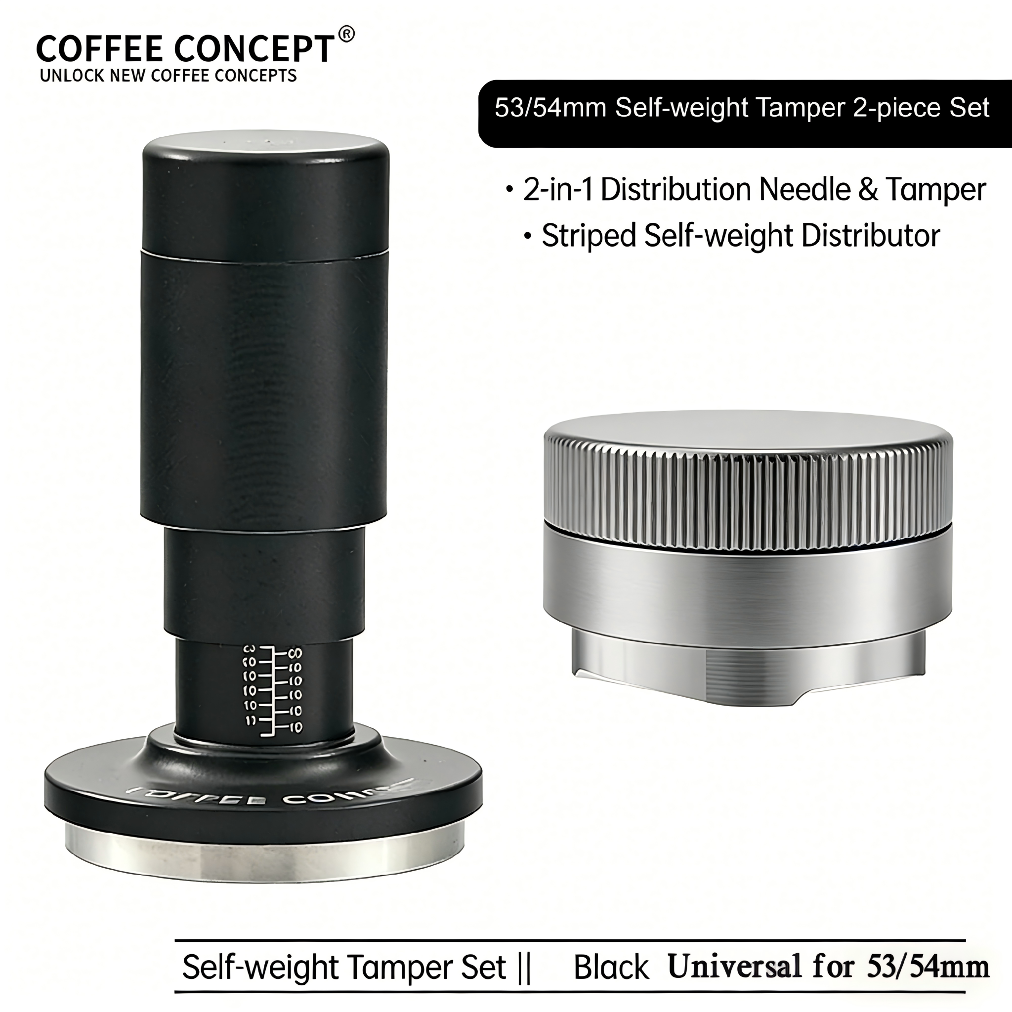 Vertical Striped Gravity Espresso Distributor - Stainless Steel Self-Leveling Tool 51/53/58mm From $16 COFFEECONCEPT